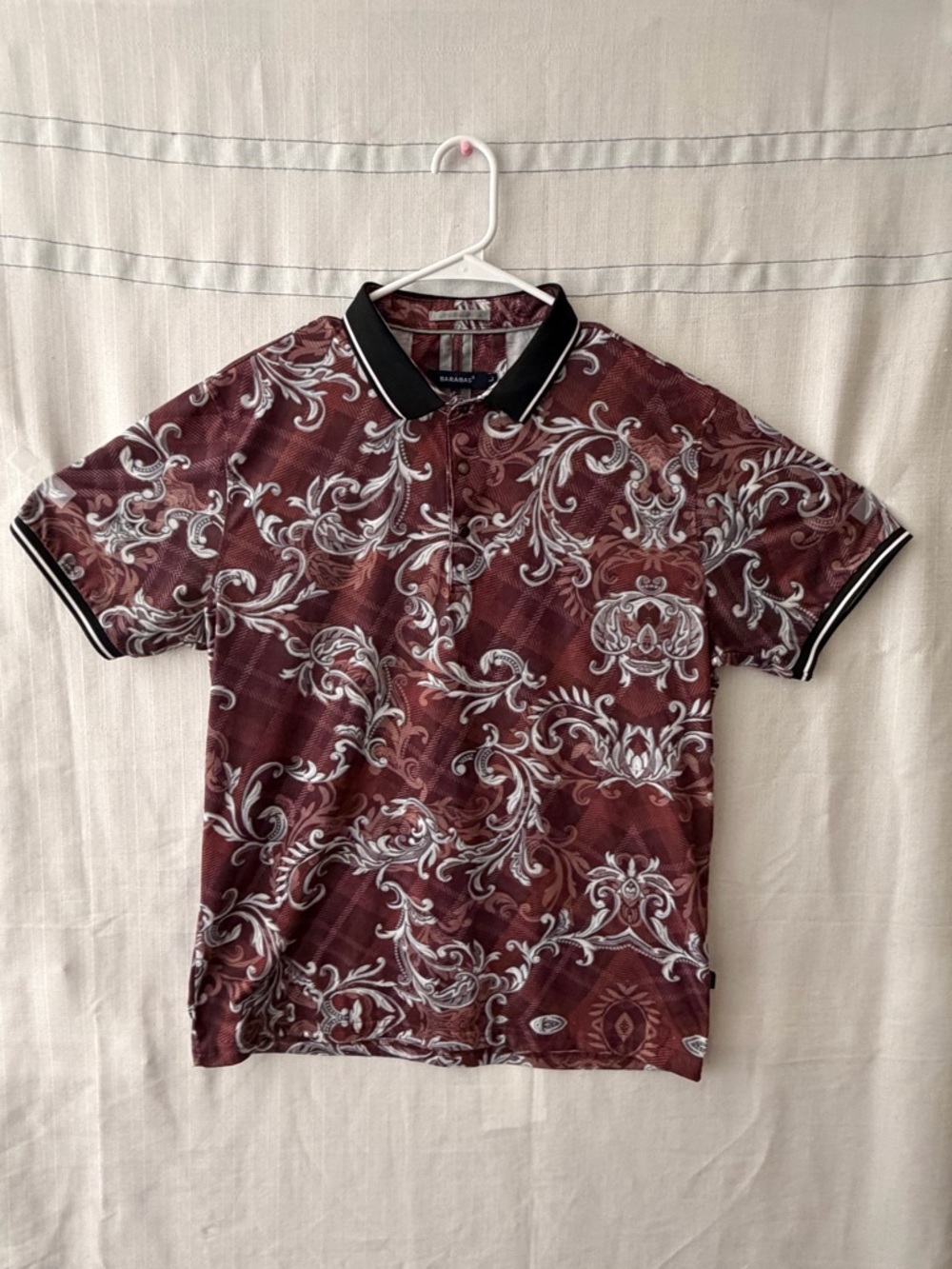 Barabas Burgundy Baroque Print Polo Shirt Men’s size L(A537)
